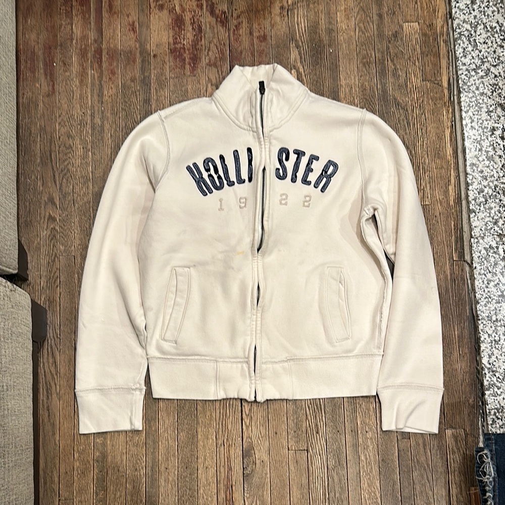 Hollister Cream and Black Bomber Jacket Varsity Style